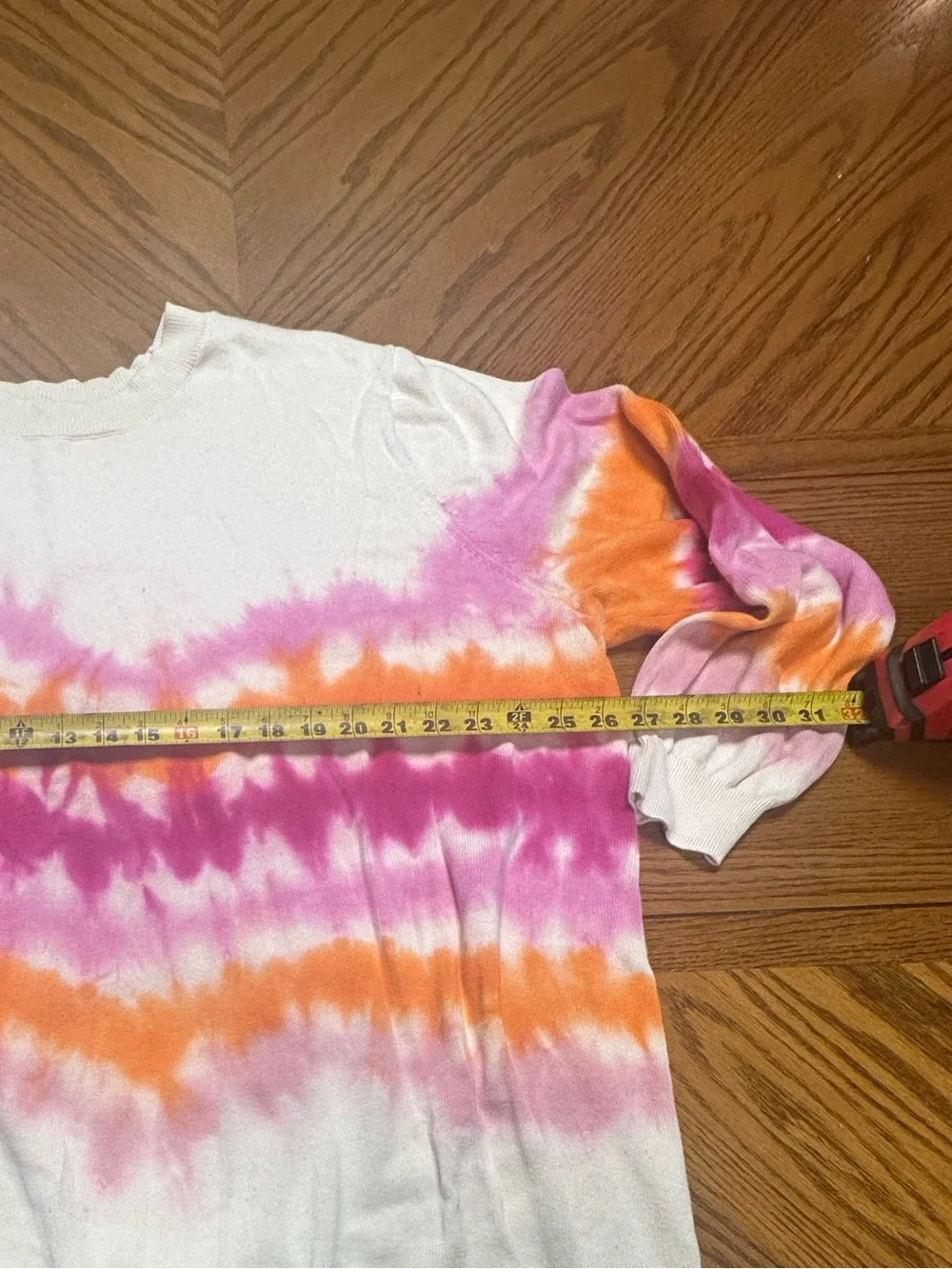 White Tie-Dye Sweater with Pink & Orange Stripes 100% Cotton